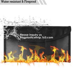 China waterproof and fireproof resistant document bag,Lock Box Bag For Documents Money & Office Files Freproof Safe Bag with L factory