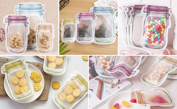 Multi-Size Reusable Leak-Proof Portable Mason Jar Bottle Pattern Zipper Bag for Travel Picnic 