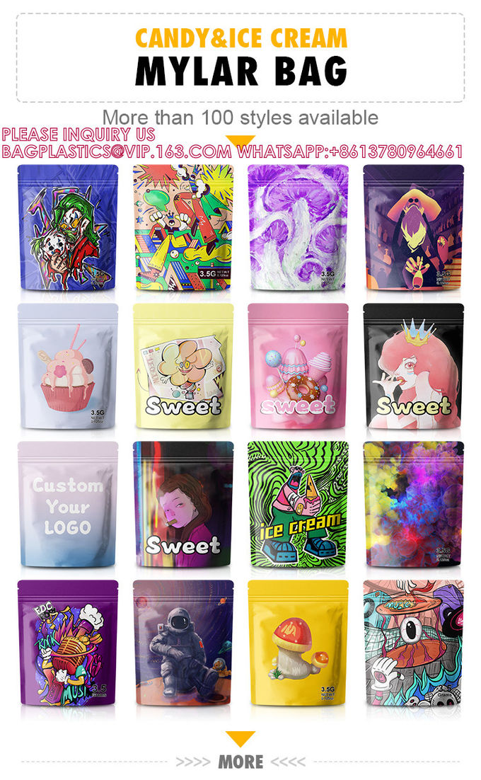 Customized Print Ice Cream 7.0g 14g Stand Up pouch bags 3.5g Snack Aluminum Foil Packaging Pouch Mylar Bag 0