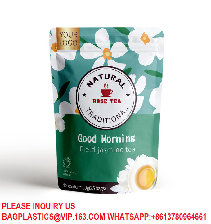 Matte Finish Mylar Bags Stand Up Small Plastic Resealable Ziplock Tea Packaging Pouch 4