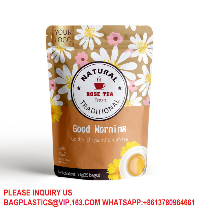 Matte Finish Mylar Bags Stand Up Small Plastic Resealable Ziplock Tea Packaging Pouch 3