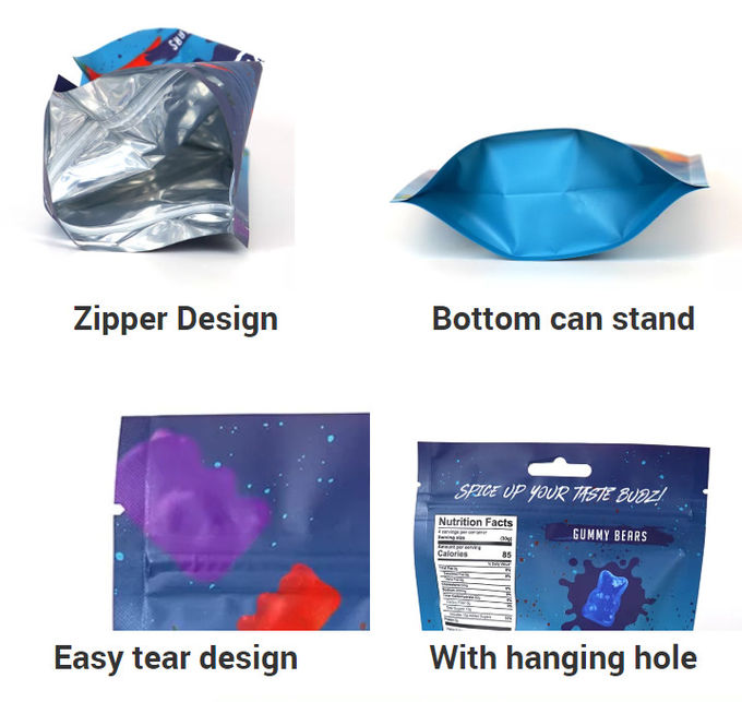Resealable Stand Up Pouches For Long Term Storage Holographic Design Sealable Packaging 5