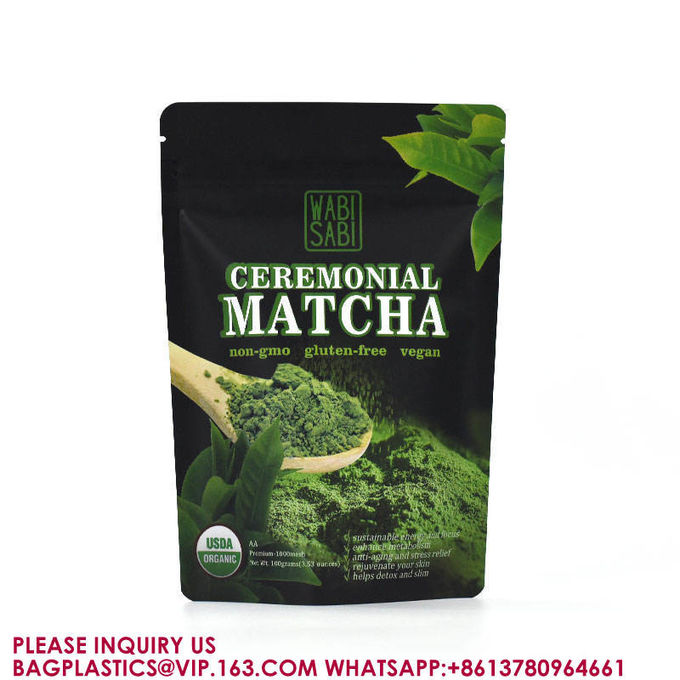 Biodegradable Compostable Spice Coffee Tea Sanck Kraft Zipper Bag Ziplock Stand Up Pouch 2