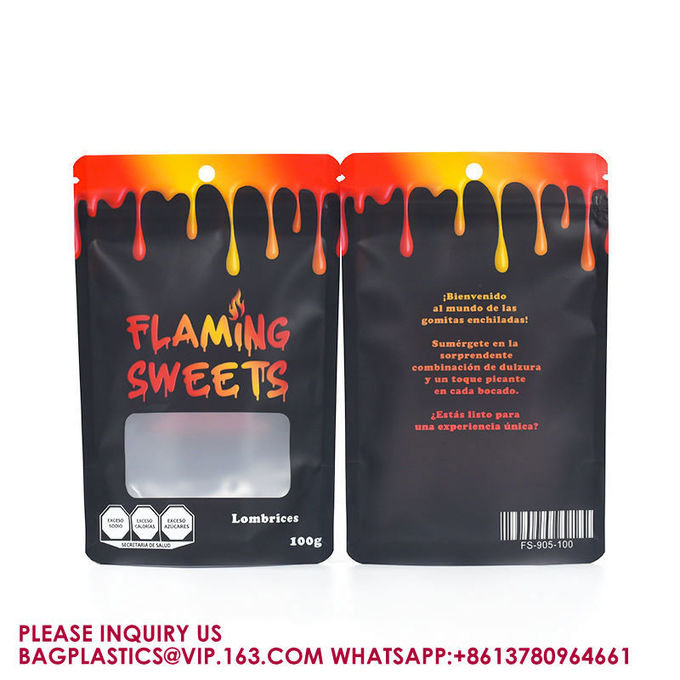 Matte SmellProof Zip Lock Mylar Bags Plastic Candy Packaging Stand Up Pouch With Window 0