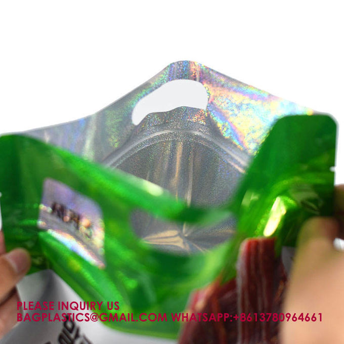 Resealable Stand Up Pouches For Long Term Storage Holographic Design Sealable Packaging 2