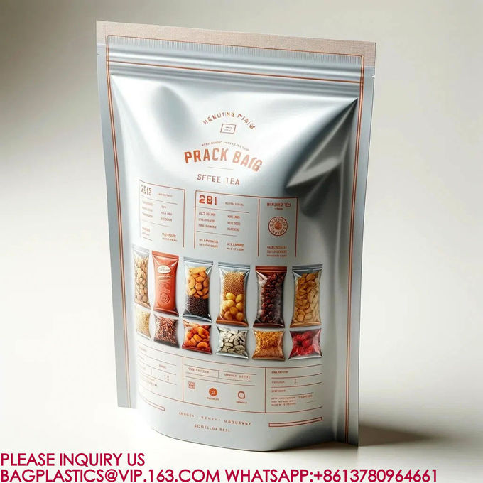 Resealable Stand Up Pouch Packaging Aluminum Foil Bag Candy Biscuit Nut Food Zip Bag 4