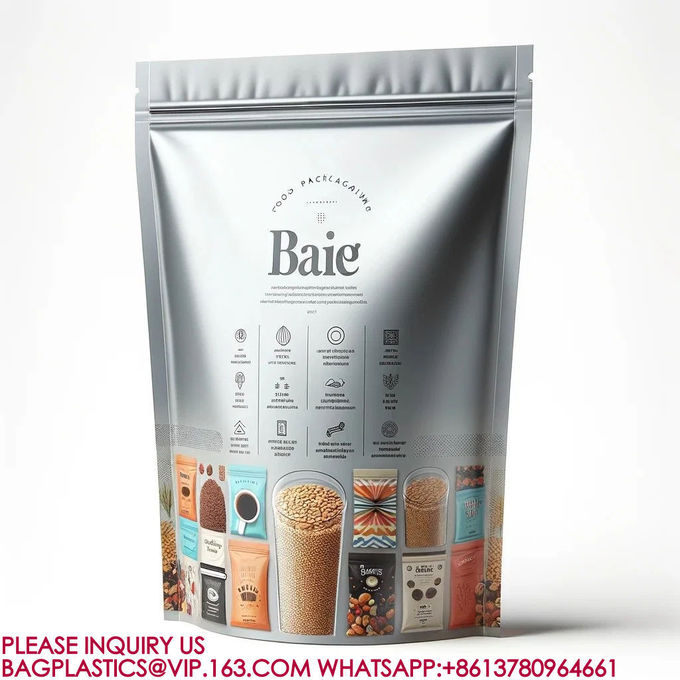 Food Packaging Bags Reusable Mylar Bags Plastic Packaging Candy Cookies Snack Bags pack 4