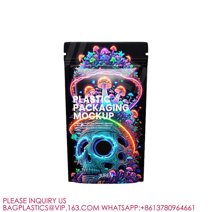 Smell Proof Child Resistant Aluminum Foil Dried Mushrooms Flower Mylar Bags With Window 4