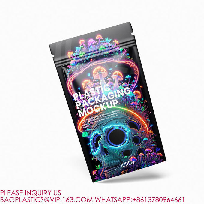 Smell Proof Child Resistant Aluminum Foil Dried Mushrooms Flower Mylar Bags With Window 3