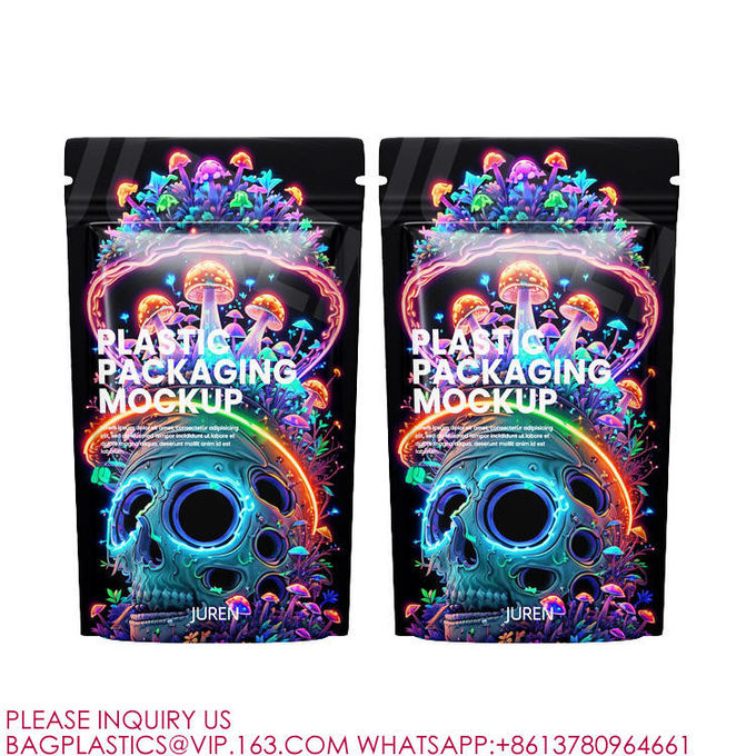Smell Proof Child Resistant Aluminum Foil Dried Mushrooms Flower Mylar Bags With Window 2