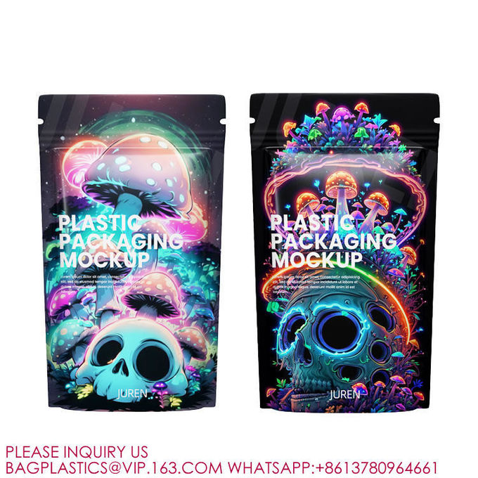 Smell Proof Child Resistant Aluminum Foil Dried Mushrooms Flower Mylar Bags With Window 1