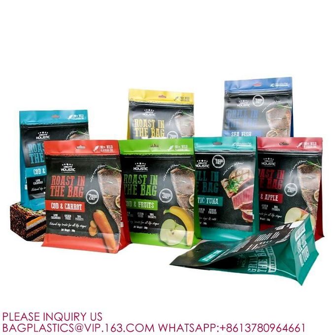 Wholesale Self Sealing Stand Up Flat Bottom Zip Lock Hanging Plastic Bags Food Pouches 2