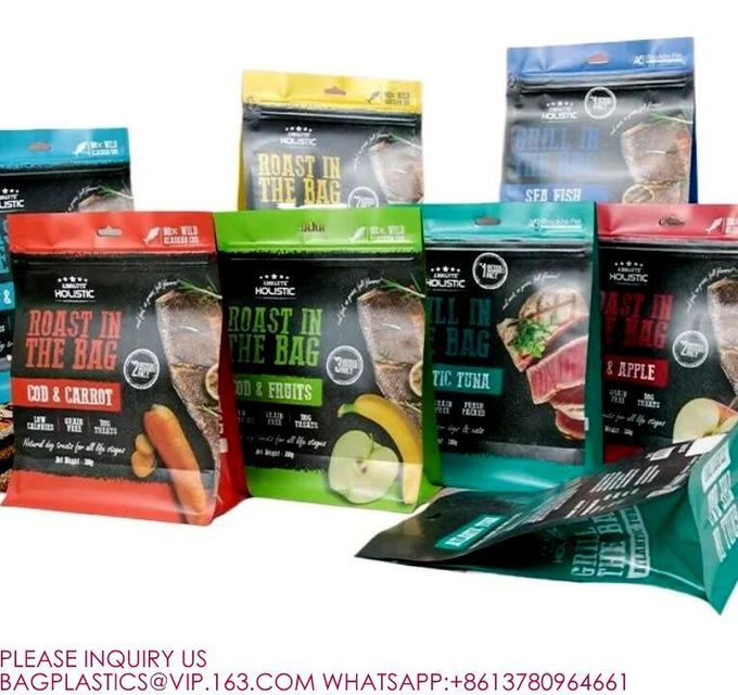 Wholesale Self Sealing Stand Up Flat Bottom Zip Lock Hanging Plastic Bags Food Pouches 1