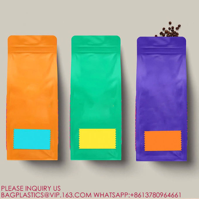 Matte Metallic Square Bottom Stand Up Pouch, Zip Lock Coffee Bag, High Barrier Mylar Bags 2