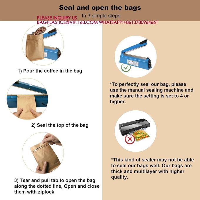 Degassing Pouch Bags With Valve, Food Storage Bags With Rsealable Zipper & Easy Open Tape 4