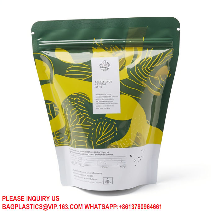 Biodegradable Matte Stand Up Mylar Bag Tea Coffee Packaging Pouches With Window Zipper 3