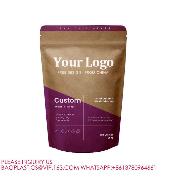 Biodegradable PLA Compost Packing Zip Stand Up Pouch Ziplock Food Custom Packaging Bag 3