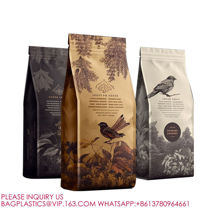 Stand Up Flat Bottom Coffee Packing Pouch Valve Square Bottom Coffee Beans Packing Bags 0