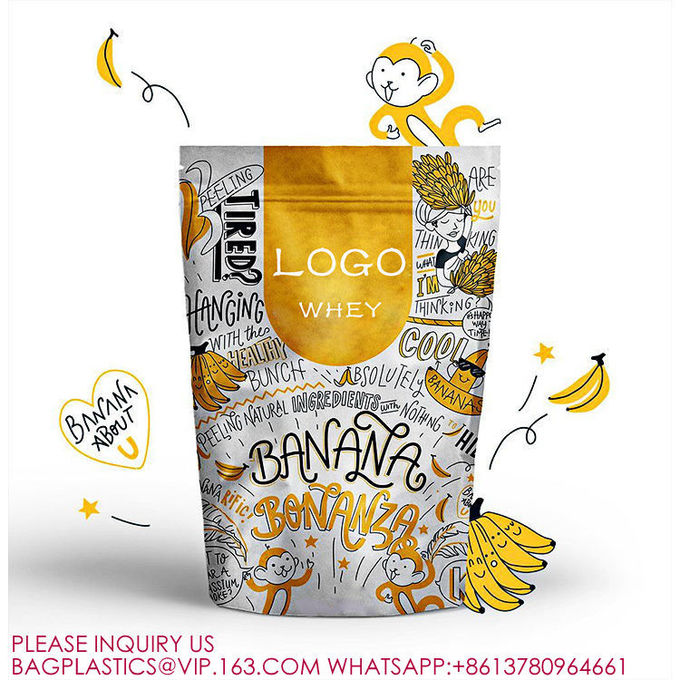 Powder Foil Lined Candy Cookie Supplement Packing Stand Up Whey Protein Pouches with logo 1