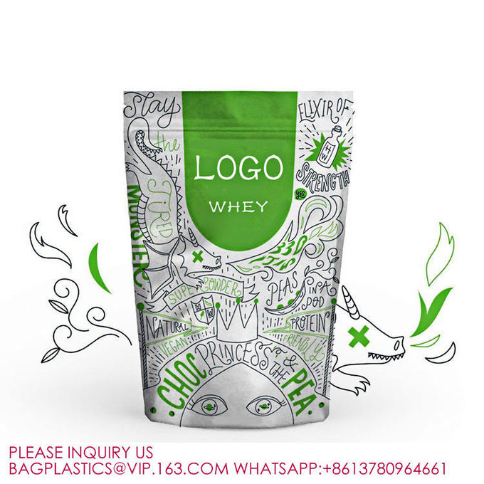 Powder Foil Lined Candy Cookie Supplement Packing Stand Up Whey Protein Pouches with logo 3