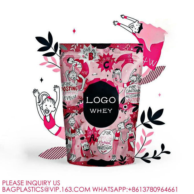 Powder Foil Lined Candy Cookie Supplement Packing Stand Up Whey Protein Pouches with logo 4