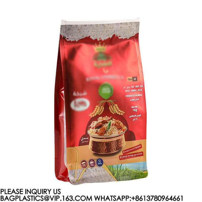 1kg 2kg 5kg Basmati Rice Packing Bag Flat Bottom Wheat Flour Pouch Packaging Bag Zipper 3