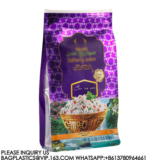 1kg 2kg 5kg Basmati Rice Packing Bag Flat Bottom Wheat Flour Pouch Packaging Bag Zipper 2