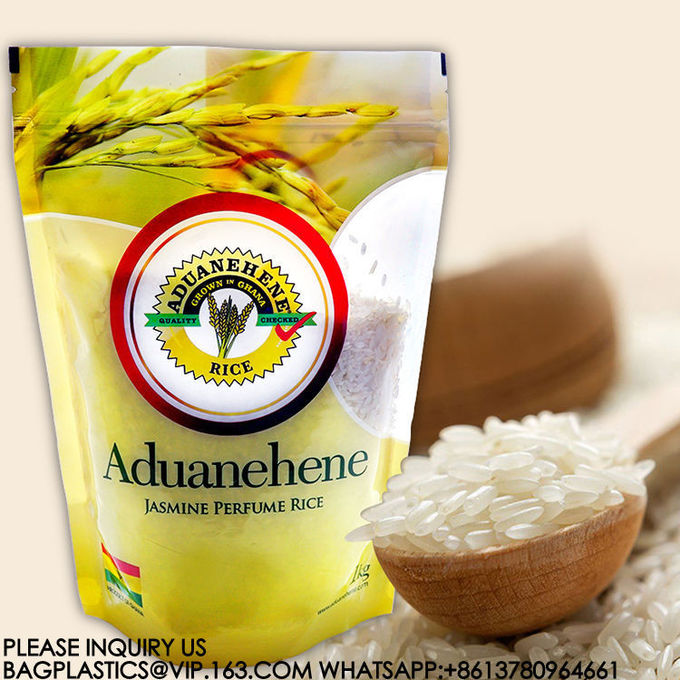 Custom 10kg 5KG Package Flat Bottom Rice Bag 10l Stand Up Rice Bag With Handy Handle 0