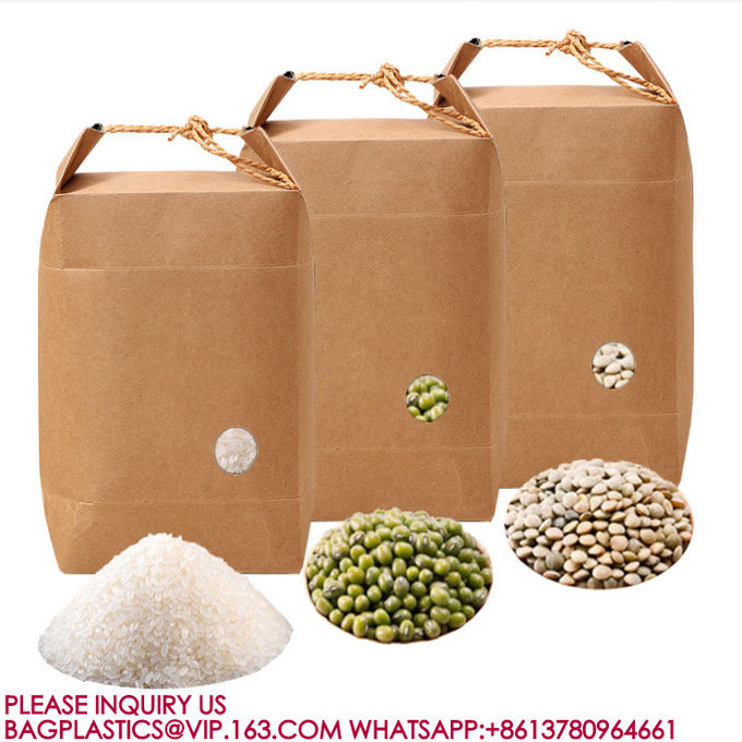 High Quality Durable Brown Natural Rice Bags Kraft Paper Dried Food rice Packaging Bags 5