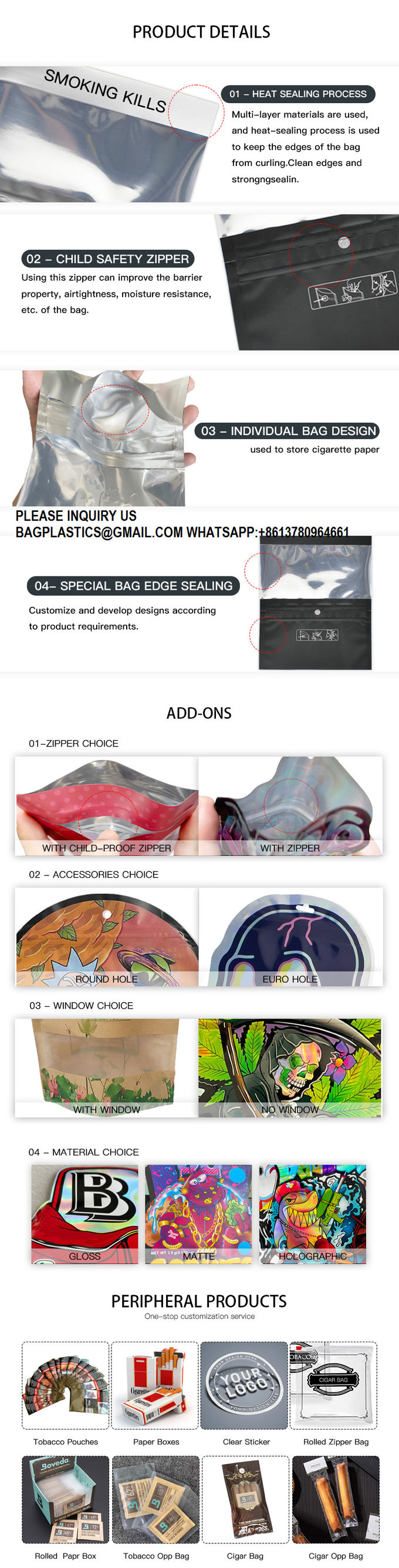 Custom 30G 50G Leaf Per Rolling Hand Tobacco Pouches Cigar Packaging Bags With Ziplock 3