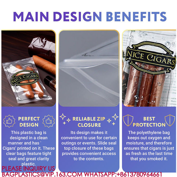 Sachet Cigar Slider Zip Lock Bags Cigar Bags Package Humidor Case Zip Packaging Pouches 0