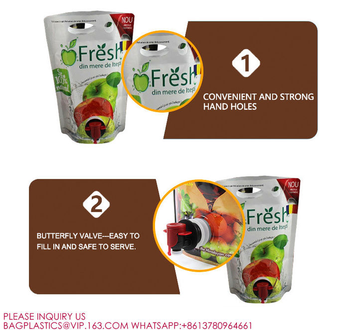 Juice bag Wine pouch Dispenser 3L Kraft Eco Friendly Bag In Box Liquid Plastic Packaging 0