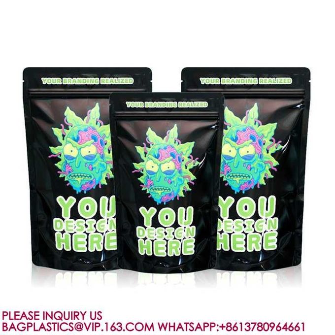14G 28G Custom Stand Up Doypack Pouch Smell Proof 3.5 Grams Mylar Bags With My Logo 1