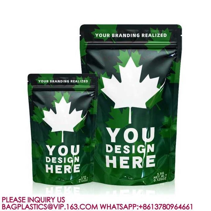 14G 28G Custom Stand Up Doypack Pouch Smell Proof 3.5 Grams Mylar Bags With My Logo 2