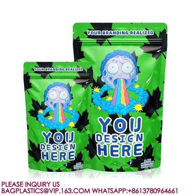 14G 28G Custom Stand Up Doypack Pouch Smell Proof 3.5 Grams Mylar Bags With My Logo 3
