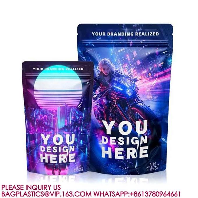 Recyclable Sachet Packaging Bags Smell Proof Die Cut 3.5g Mylar Bags For Small Businesses 1