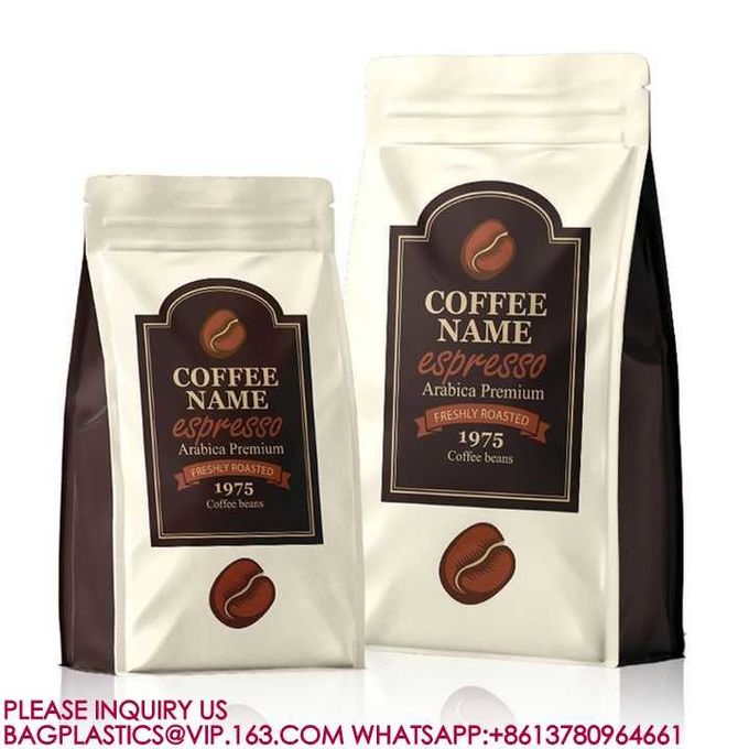 Compostable Flat Bottom Kraft Paper Coffee Pouch Packaging Bags With Valve And Zipper 1
