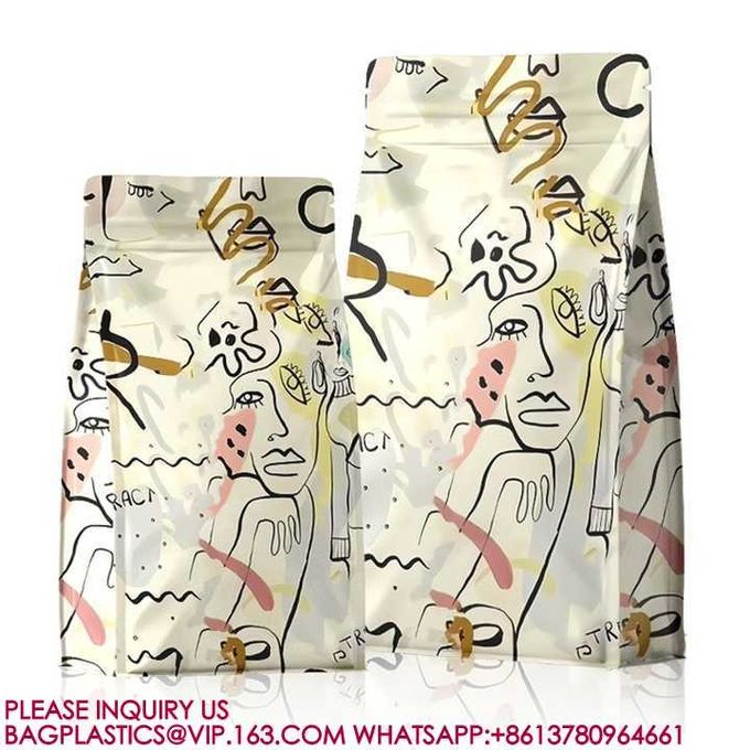 Compostable Flat Bottom Kraft Paper Coffee Pouch Packaging Bags With Valve And Zipper 0