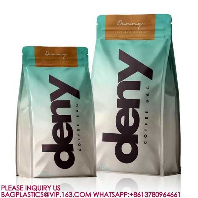 Compostable Flat Bottom Kraft Paper Coffee Pouch Packaging Bags With Valve And Zipper 2