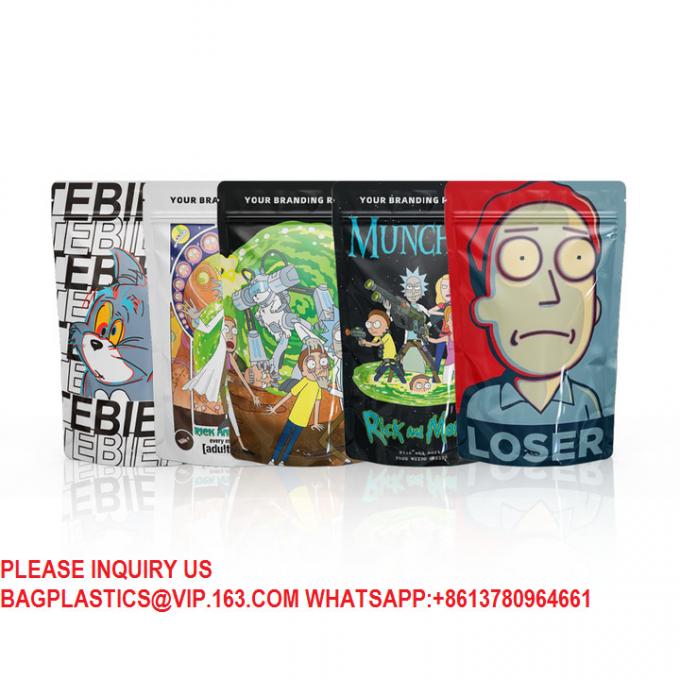 Wholesale Food Clear Holographic Mylar Bags Custom Materials Smell Proof Stand Up Pouch 2