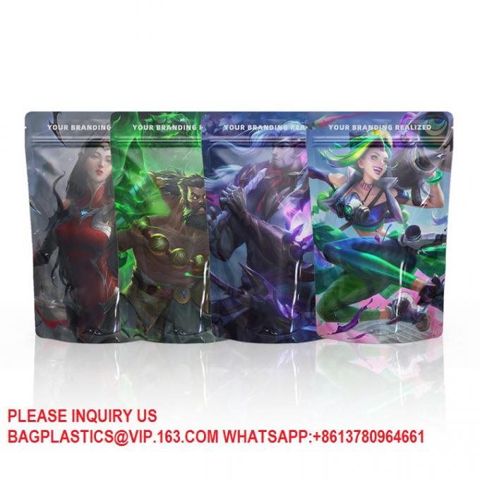Wholesale Food Clear Holographic Mylar Bags Custom Materials Smell Proof Stand Up Pouch 0