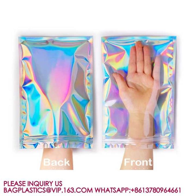 Jewelry Pouch Bags Resealable Metallic Mylar Ziplock Black Holographic Foil Zip Lock Bag 2