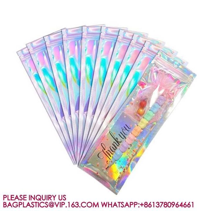Jewelry Pouch Bags Resealable Metallic Mylar Ziplock Black Holographic Foil Zip Lock Bag 1