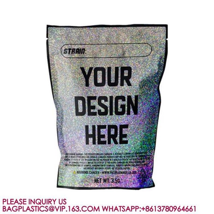 Jewelry Pouch Bags Resealable Metallic Mylar Ziplock Black Holographic Foil Zip Lock Bag 0