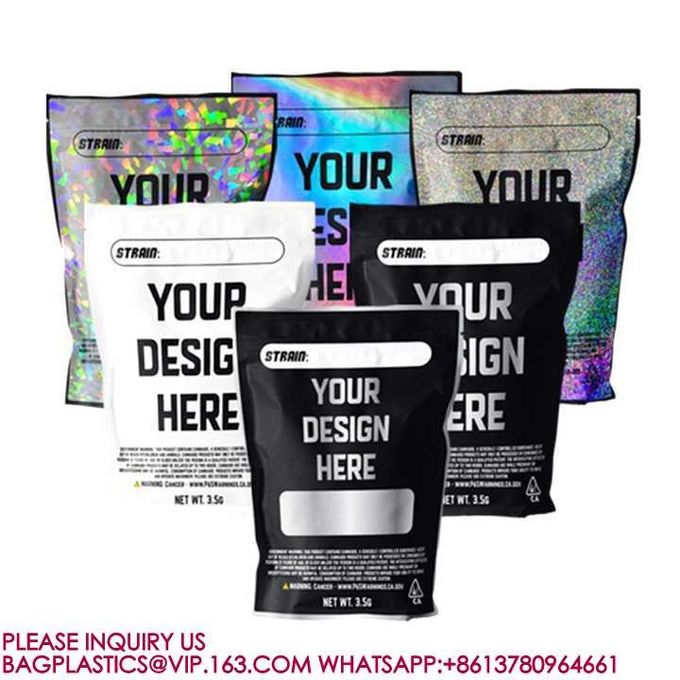 Jewelry Pouch Bags Resealable Metallic Mylar Ziplock Black Holographic Foil Zip Lock Bag 3