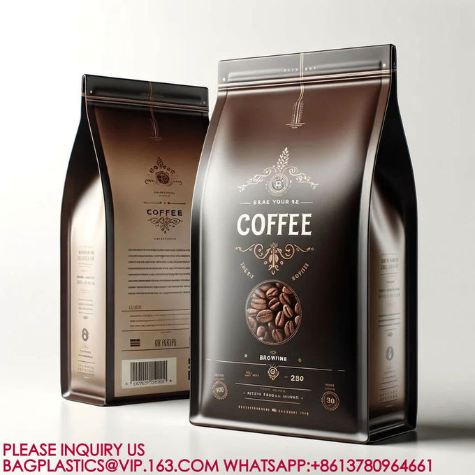 Flat Bottom Pouches, Square Bottom Pouch, Custom Printed Coffee Beans Packaging Bags Plas 1