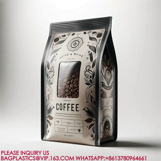Flat Bottom Pouches, Square Bottom Pouch, Custom Printed Coffee Beans Packaging Bags Plas 0
