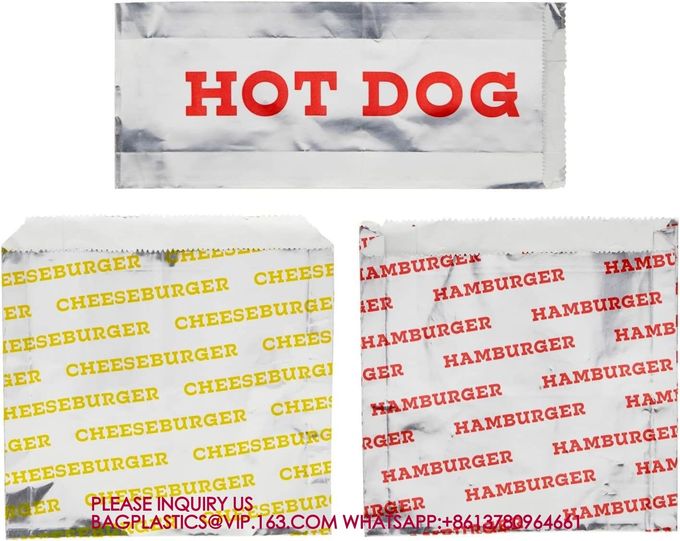 Foil Paper Hot Dog Holders Hamburger Wrapper Combination Pack, Grease Resistant Food Bag 3